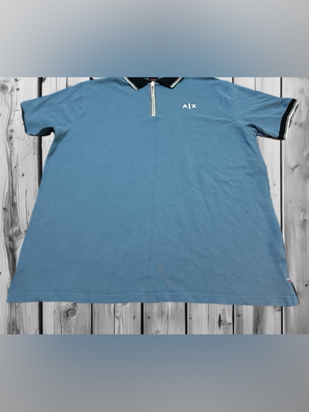 Armani Exchange Men’s Blue Polo with Zip Collar and Black Trim XL